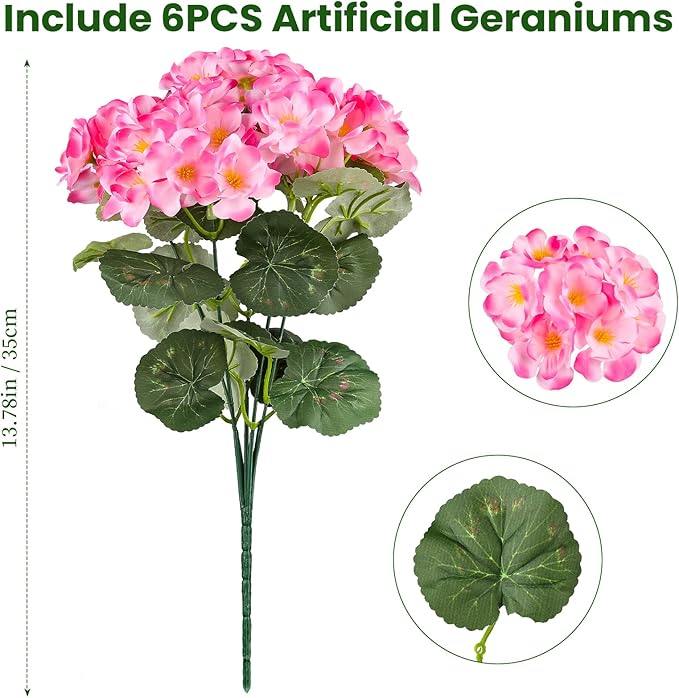 Artificial Geraniums Flowers for Outdoors, 6 Bundles Realistic Silk Fake - Image 2