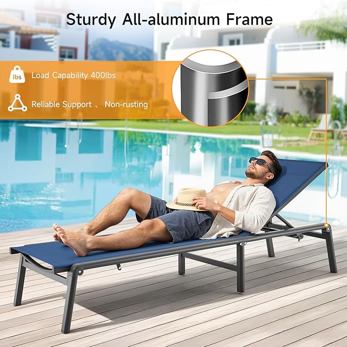 Aluminum Chaise Lounge Chair Outdoor, Foldable & Assembly Free Outdoor Lounge - Image 6