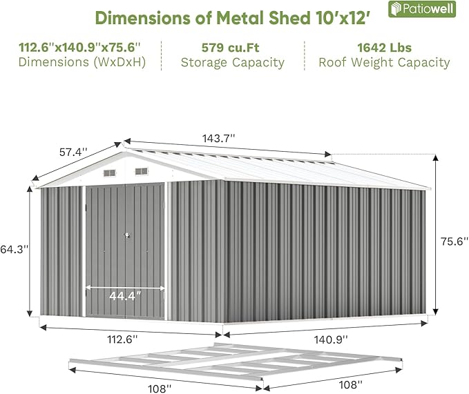 Patiowell 10 x 12 FT Metal Storage Shed - Image 8
