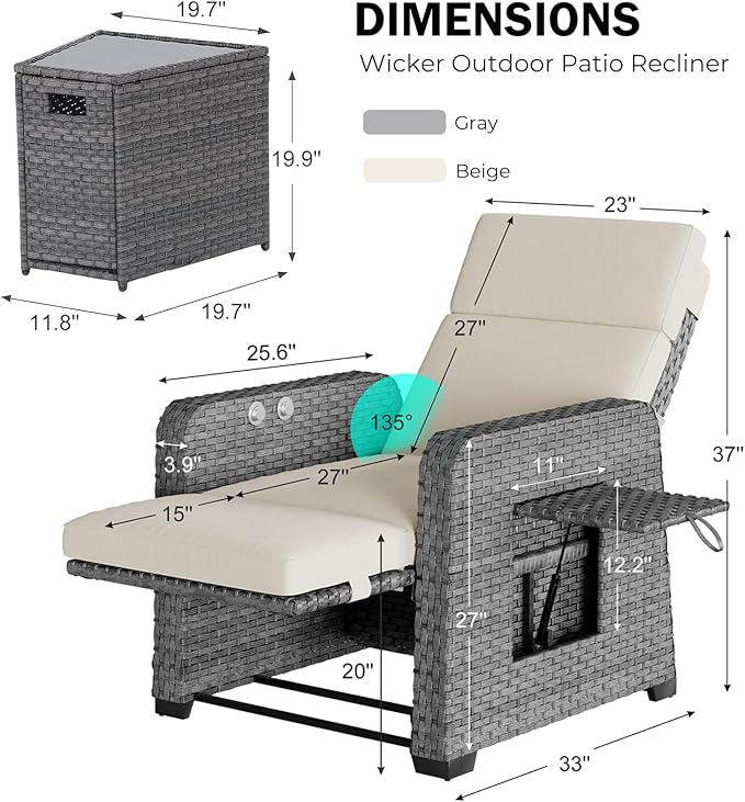 Restland Outdoor Recliner with Independent Adjustable Back & Footrest Wicker - Image 2