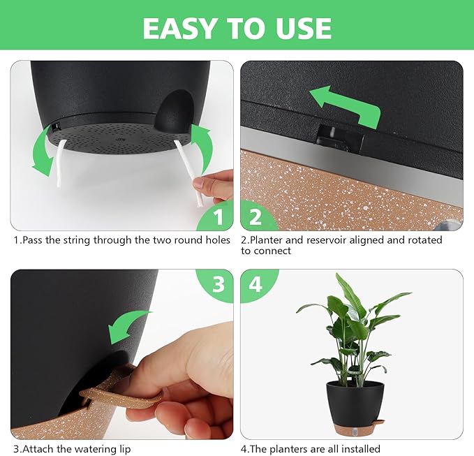 Self Watering Planter Set with Visual Water Level, Modern 8+7+6.5+6+5.5+5 Inch - Image 7