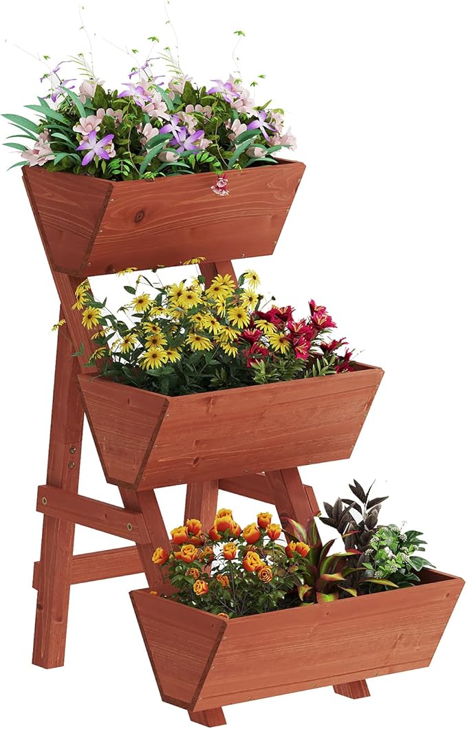 3-Tiers Wooden Raised Garden Bed, Wood Planter Box by Kitsanery