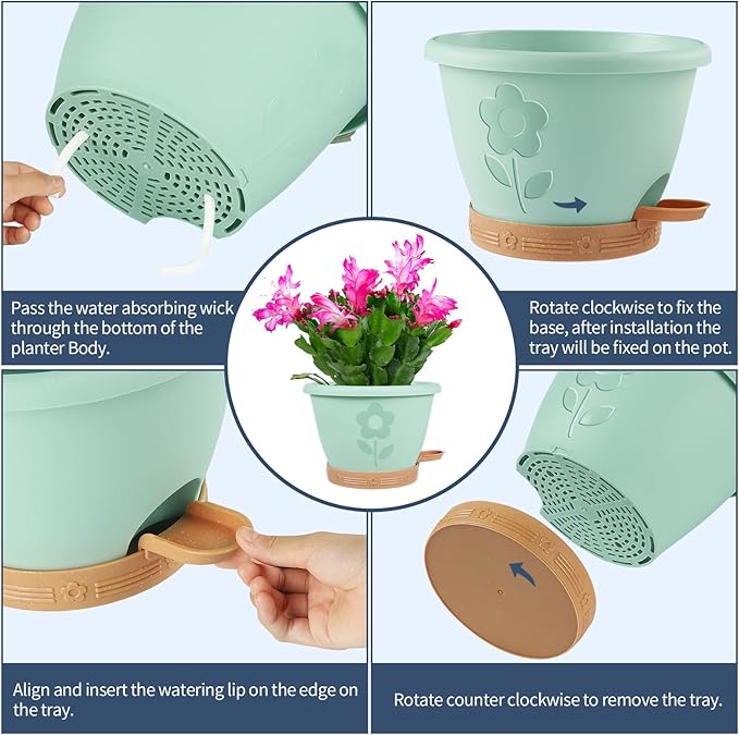 Plastic Plant Pots 10 Inch Set of 4, Self Watering Pots - Image 7