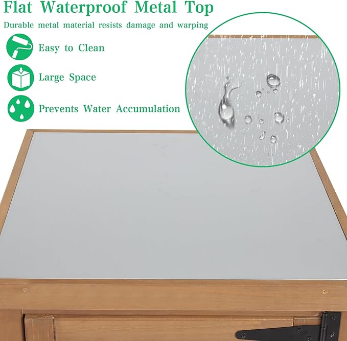 Outdoor Storage Cabinet Weatherproof, Tall Wood Garden Potting Bench Table - Image 5