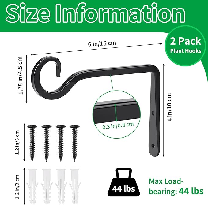 Plant Hangers Outdoor, 2 Pack 6 Inch Hanging Plant Bracket, Metal Hanging Plant - Image 2