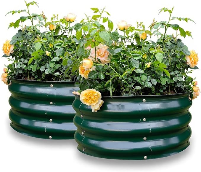 GARDMAX 2 Pack 2x2x1FT Galvanized Round Raised Garden Bed Kit, Metal Planter by ChooseGardmaxforbetterlife