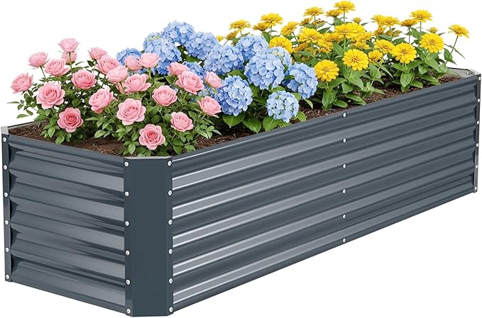 ZORMY 6×2×1.4ft Galvanized Raised Garden Bed Kit, Metal Planter Boxes Outdoor by ZORMY