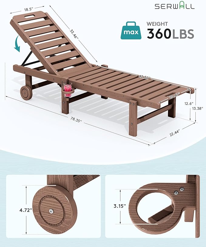 SERWALL Patio Chaise Lounge Set of 4, HDPE Outdoor Lounge Chair - Image 2