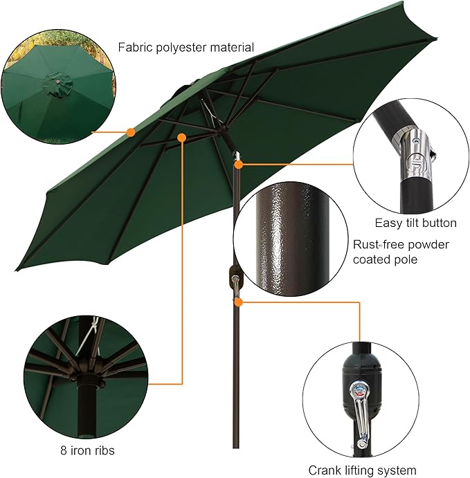 Blissun 9' Outdoor Patio Umbrella, Outdoor Table Umbrella, Yard Umbrella - Image 2