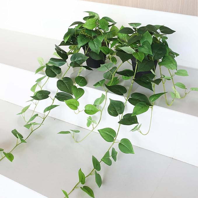 alyptus Fake Pothos Hanging Plants – 33" Set of 2 Faux Ivy Vines - Image 8