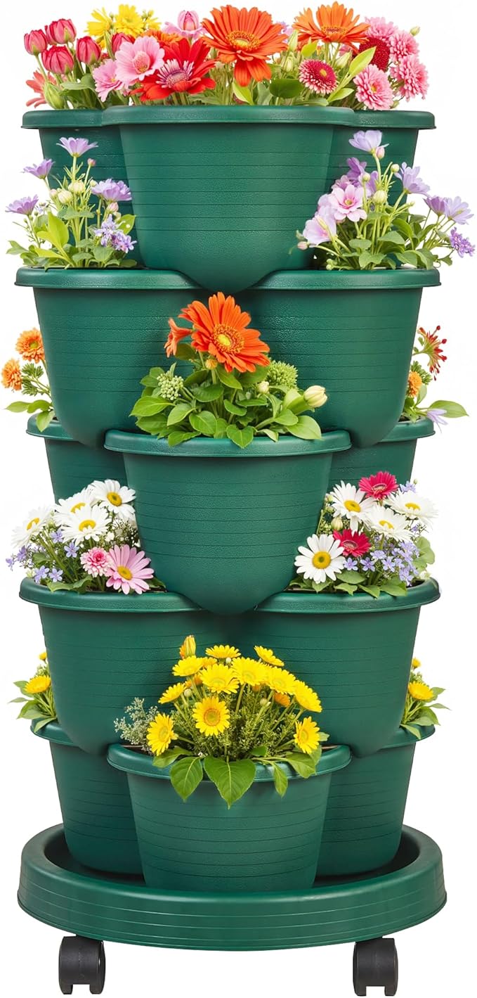 VECELO 5 Tier Vertical Garden Planter, Self Watering Stackable Planters by VECELO