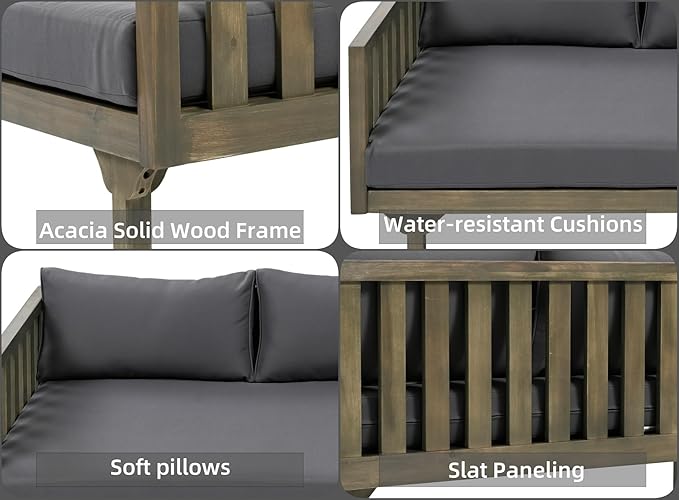 Merax Outdoor 3 Seater Daybed, Acacia Wood Day Bed Couch Sofa - Image 5