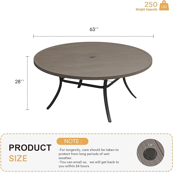 VICLLAX 63" Outdoor Round Patio Table - Image 3