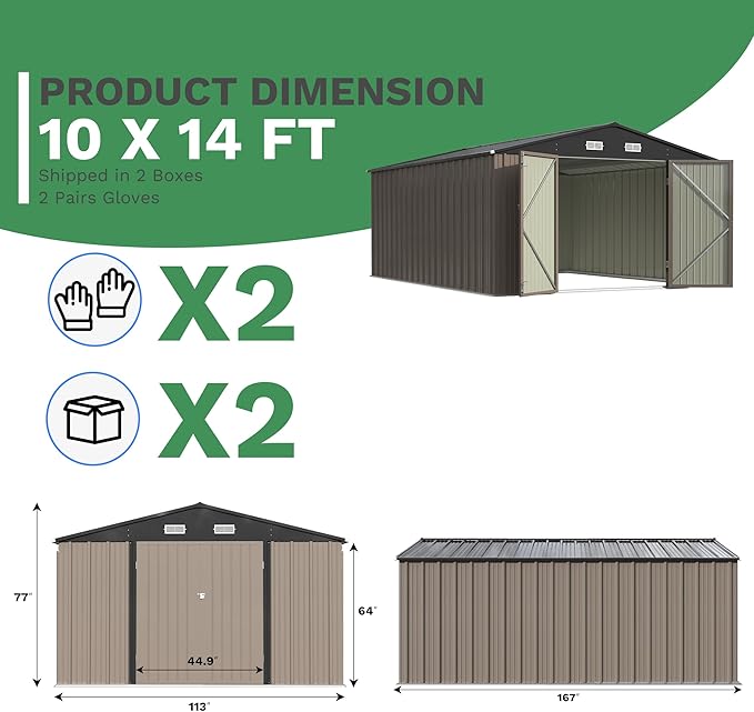Patiowell 10x14 FT Outdoor Storage Shed, Large Metal Garden Shed - Image 6