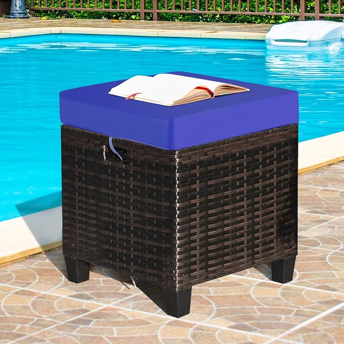 Tangkula 2 Pieces Outdoor Patio Ottoman, All Weather Rattan Wicker Ottoman Seat - Image 2