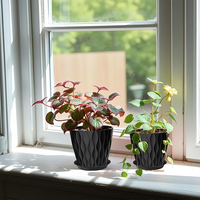 10 Pack 5 Inch Plant Pots with Drainage and Saucers, Stackable Nursery Planters - Image 5