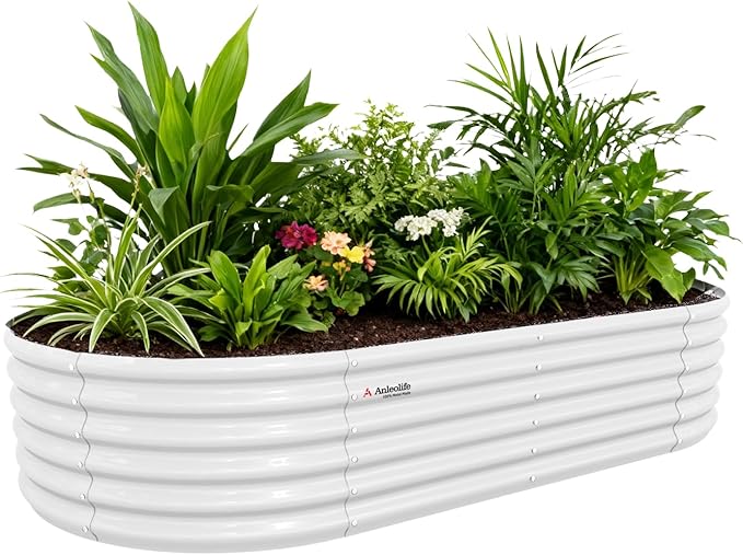 A ANLEOLIFE 8X4X1.5 ft Galvanized Raised Garden Beds Outdoor, Oval Large Metal by AAnleolife