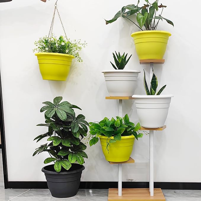 10 Inch Plant Pots Set of 5, Lightweight Plastic Planters - Image 6