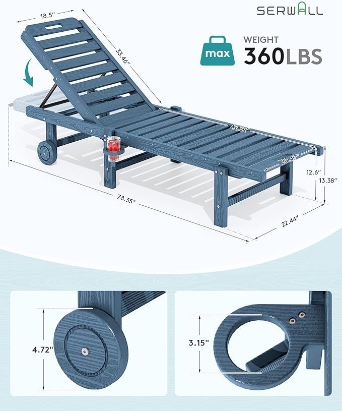 SERWALL Outdoor Chaise Lounge, Patio Chaise Lounge Chair - Image 3