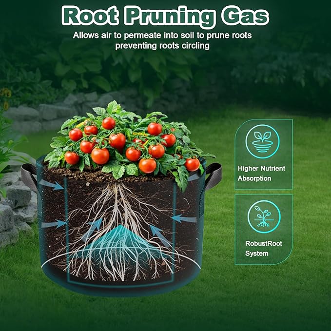 5 Pack 3 Gallon Fabric Grow Bags, Heavy Duty 300G Thickened Aeration Nonwoven - Image 6