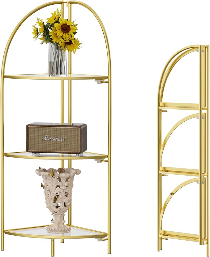 Crofy Foldable 3 Tier Corner Shelf, Metal Corner Plant Stand by CrofyLLC