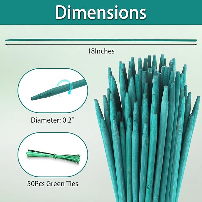 Bamboo Plant Stakes 50PCS, 18Inch Natural Bamboo Garden Stakes, Supports Indoor - Image 2
