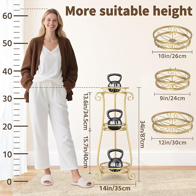 LASZOLA 3 Tier Gold Metal Plant Stand - Image 5