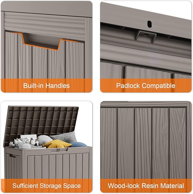 45 Gallon Resin Deck Box, Lockable Patio Outdoor Storage Box - Image 3
