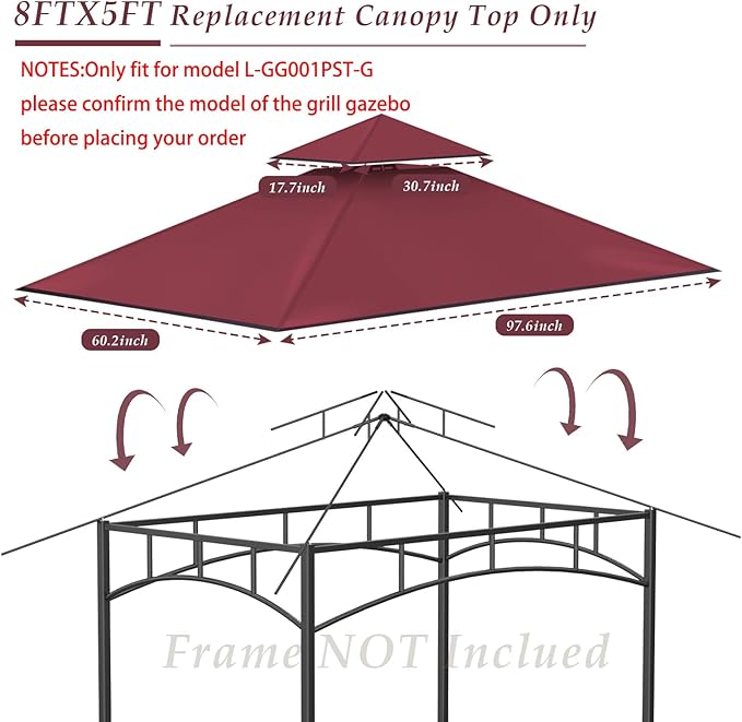 Grill Gazebo Replacement Top, 5 * 8 Outdoor BBQ Top Cover, Double Layer BBQ - Image 3