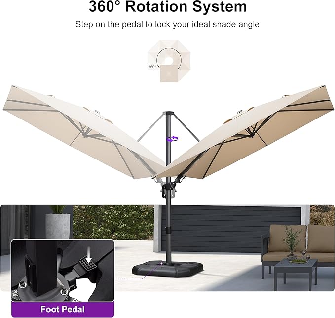 PURPLE LEAF 8.8' X 8.8' Left-right Tilt Patio Umbrella Outdoor Cantilever - Image 7