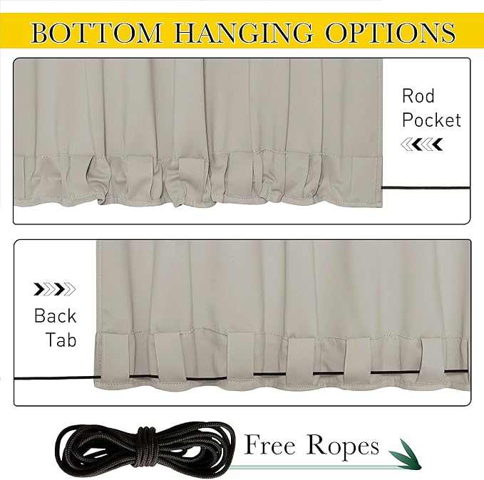 NICETOWN 2 Panels Outdoor Curtains Waterproof Pocket & Back Tab on Top & Bottom - Image 2