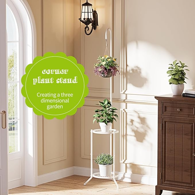 Plant Stand with Hooks Indoor Outdoor Corner Tall Plant Stand Heavy-Duty Metal - Image 3