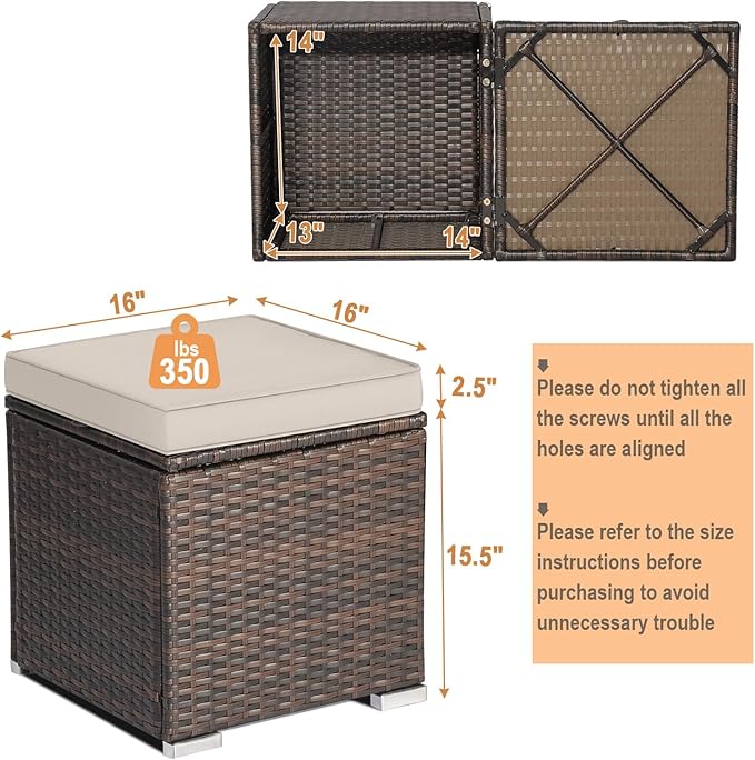 RELAX4LIFE Wicker Outdoor Storage Ottoman, 2-Piece Rattan Footstool w/Removable - Image 3