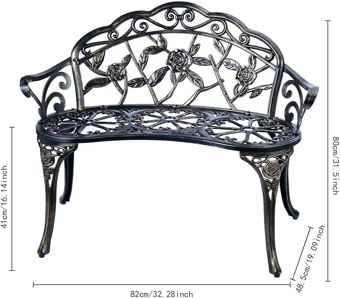 JARDIN DE CENTENNIAL Patio Garden Bench Metal Park Bench Cast Aluminum Outdoor - Image 2
