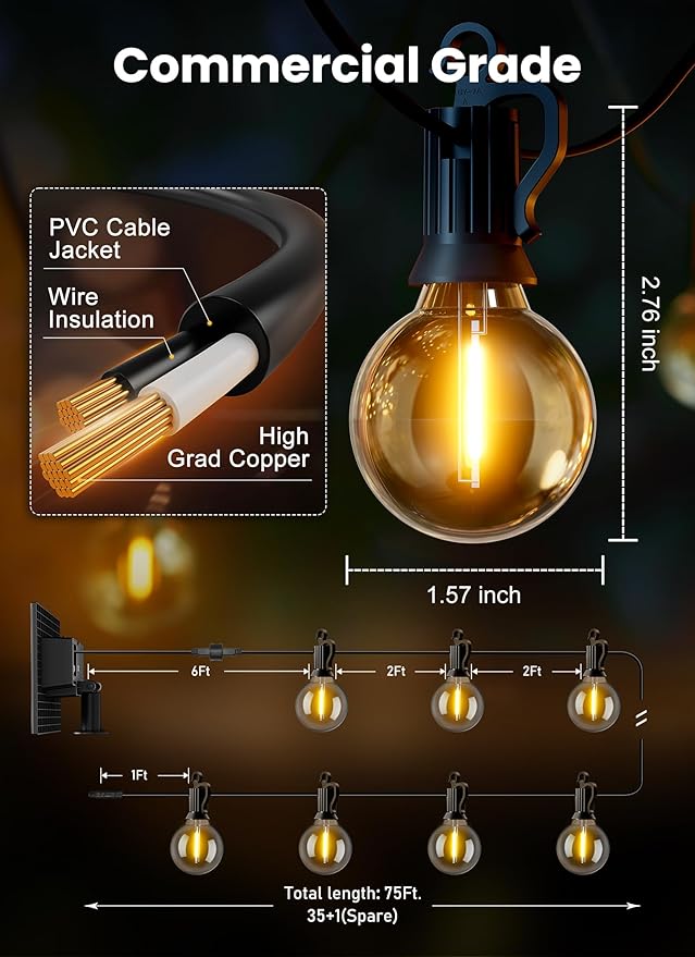 Brightown 75FT Solar String Lights Outdoor - Image 5
