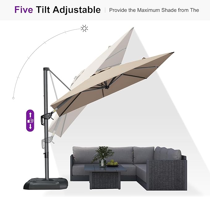 PURPLE LEAF 8 Feet Outdoor Square Cantilever Umbrella Patio Umbrella - Image 7