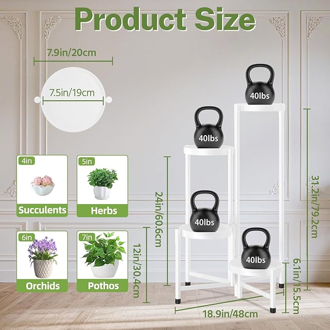 iDavosic.ly Plant Stand Indoor Outdoor, 4 Tier Corner Metal Flower Display - Image 3