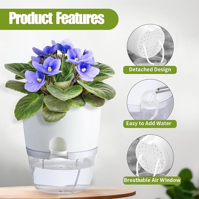 6 Inch Self Watering Plastic Plant Pots - Image 3