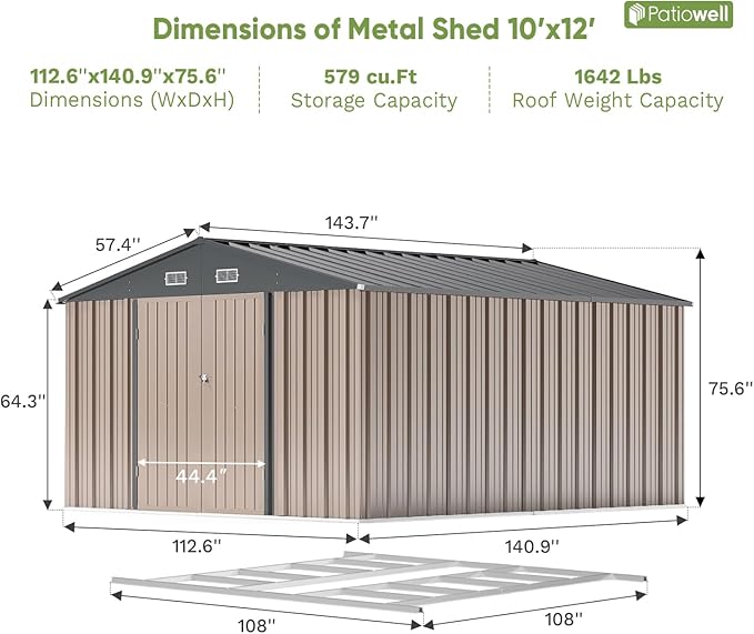 Patiowell 10 x 12 FT Metal Storage Shed - Image 3