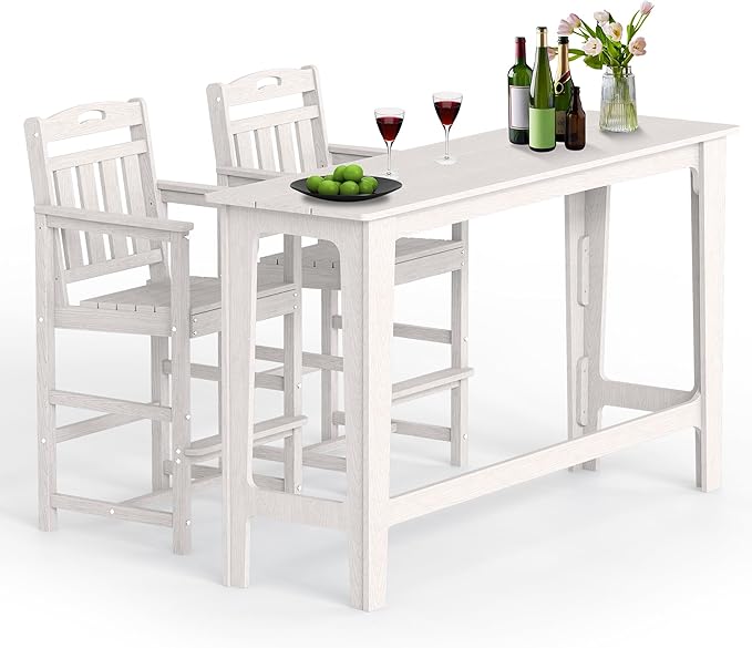 Ciokea 3 Pcs Outdoor Bar Height Table Set, Heavy-Duty All-Weather HDPE Patio by CIOKEA