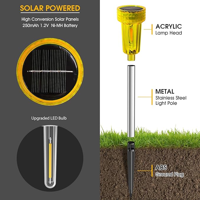 DERAYSION Solar Lights Outdoor LED ​Orange Waterproof Pathway Lights Yard Auto - Image 2