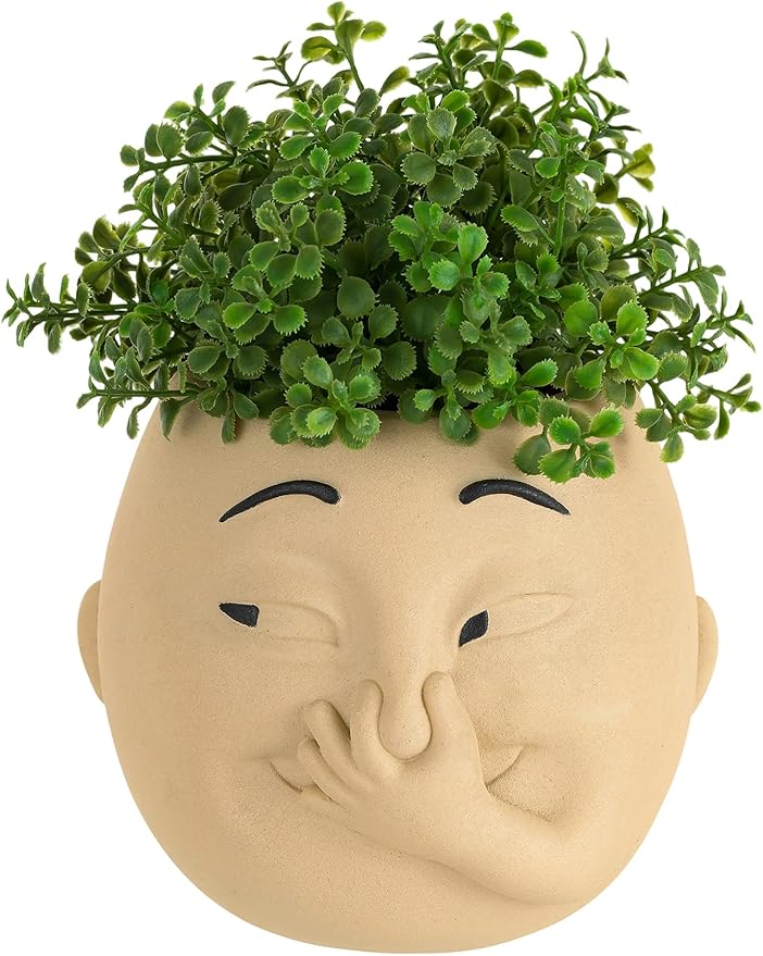 Funny Bathroom Planter Decor: Quirky Holding Nose Plant Pot Indoor by Unknown