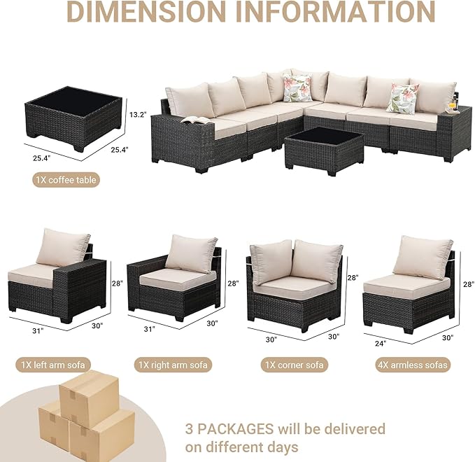 Jing's Villa 8-Piece Patio Furniture Set, All-Weather Outdoor Wicker Sectional - Image 7