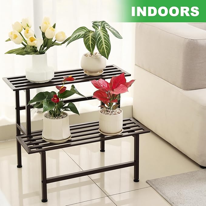 Metal Plant Stand Outdoor Plant Shelf Indoor, 2 Tier Heavy Duty Ladder Plant - Image 4