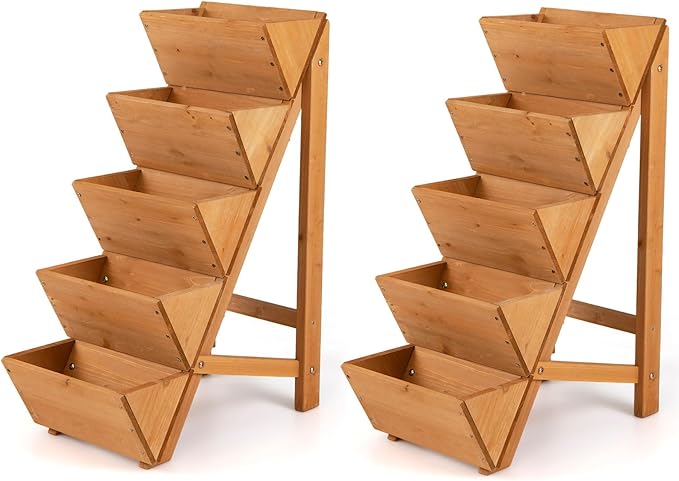 Giantex 5-Tier Wooden Vertical Raised Garden Bed Set of 2, Freestanding Plant by Giantex