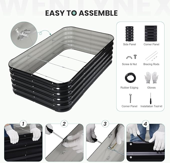 5×3×1.4FT Galvanized Raised Garden Bed Outdoor, Metal Raised Garden Bed Kit - Image 7