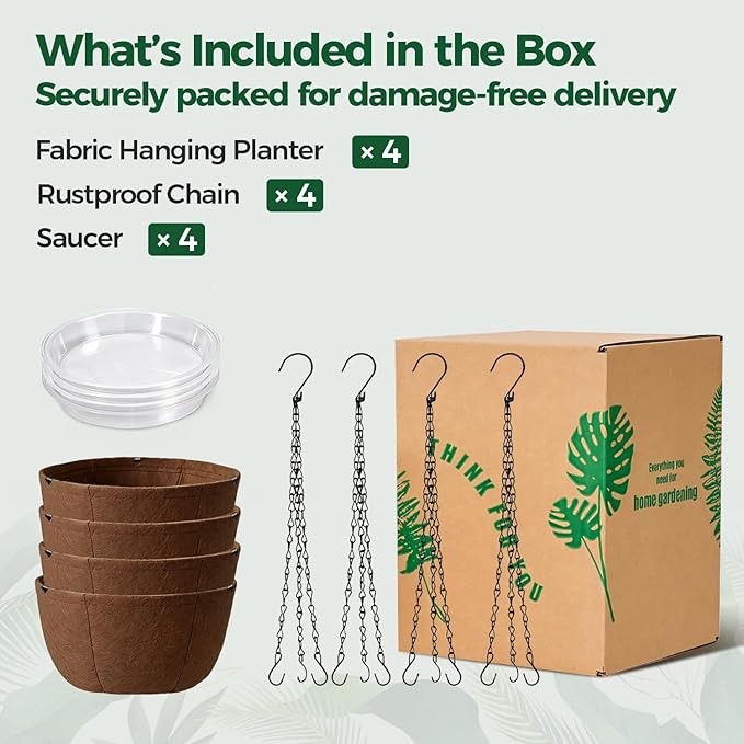 T4U Hanging Planters for Outdoor Plants, 10 Inch 4 Pack Fabric Hanging Baskets - Image 7