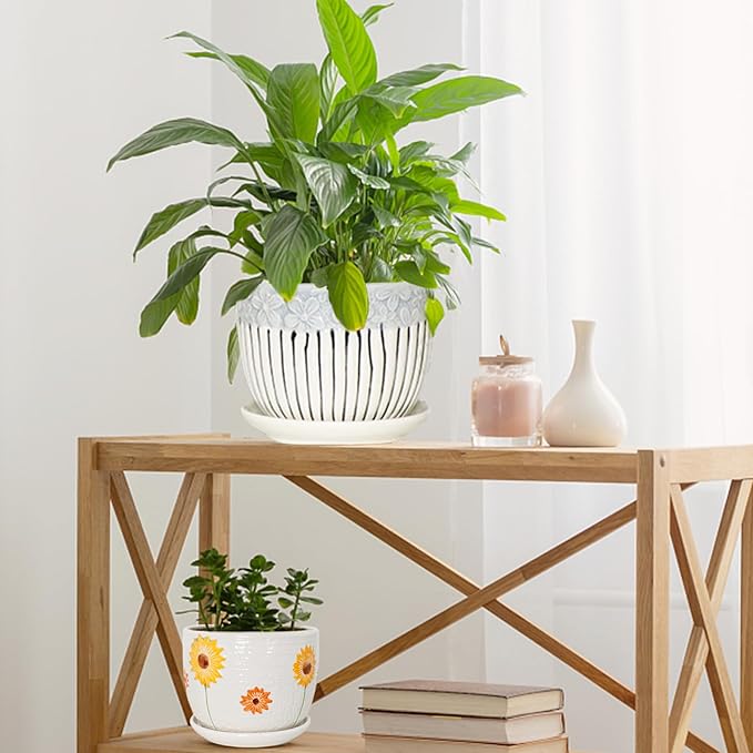 Ceramic Plant Pots Set of 3, 6.75/5.6/4.2 inch Planters - Image 7