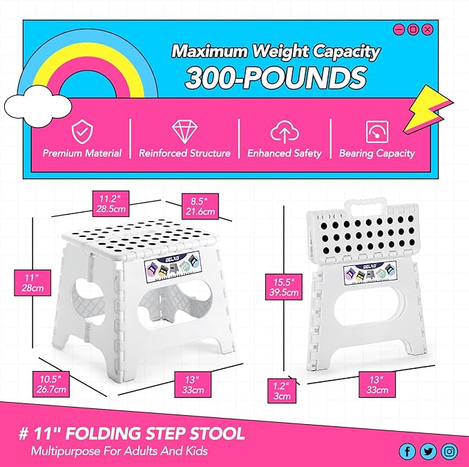 Delxo Folding Step Stool, 11 Inch Non-Slip Foldable Step Stools - Image 5