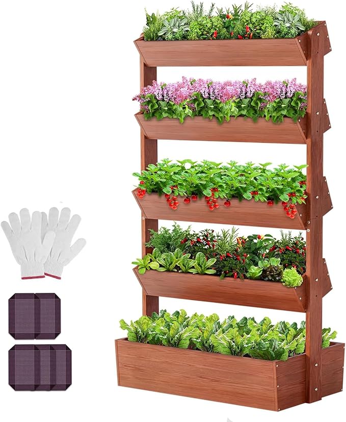 DoCred Vertical Wooden Raised Garden Bed, 5 Tier Garden Planters Freestanding by DoCred